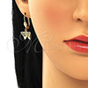 Oro Laminado Earring and Pendant Adult Set, Gold Filled Style Butterfly Design, with Black Micro Pave, Polished, Golden Finish, 10.316.0058.2