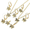 Oro Laminado Earring and Pendant Adult Set, Gold Filled Style Butterfly Design, with Black Micro Pave, Polished, Golden Finish, 10.316.0058.2