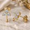 Oro Laminado Stud Earring, Gold Filled Style key Design, with White Cubic Zirconia, Polished, Golden Finish, 02.213.0174