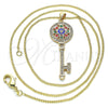 Oro Laminado Pendant Necklace, Gold Filled Style key and Flower Design, with White Micro Pave, Multicolor Enamel Finish, Golden Finish, 04.213.0191.20 (02 MM Thickness, 20 Inches Length)