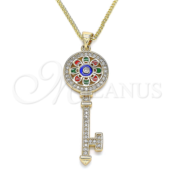 Gold-Filled Key and Flower Necklace 04.213.0191.20 — main product image — SKU 133098 | Collar de Oro Laminado 04.213.0191.20 — imagen principal del producto — SKU 133098