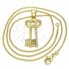 Oro Laminado Pendant Necklace, Gold Filled Style key Design, with White Crystal, Polished, Golden Finish, 04.213.0192.20 (20 Inches Length)