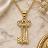 Oro Laminado Pendant Necklace, Gold Filled Style key Design, with White Crystal, Polished, Golden Finish, 04.213.0192.20 (20 Inches Length)
