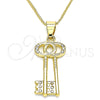Oro Laminado Pendant Necklace, Gold Filled Style key Design, with White Crystal, Polished, Golden Finish, 04.213.0192.20 (20 Inches Length)