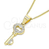 Oro Laminado Pendant Necklace, Gold Filled Style key Design, with White Crystal, Polished, Golden Finish, 04.213.0193.20 (02 MM Thickness, 20 Inches Length)