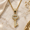 Oro Laminado Pendant Necklace, Gold Filled Style key Design, with White Crystal, Polished, Golden Finish, 04.213.0193.20 (02 MM Thickness, 20 Inches Length)