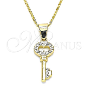 Gold Filled Necklace — Pendant Necklace key Design with White Crystal Polished — main product view — SKU 133100 | Oro Laminado collar — Pendant Necklace key diseño with cristal blanco pulido — SKU 133100