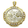 Oro Laminado Religious Pendant, Gold Filled Style Centenario Coin and Angel Design, with White Cubic Zirconia, Polished, Golden Finish, 05.253.0071