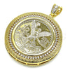 Oro Laminado Religious Pendant, Gold Filled Style Centenario Coin and Angel Design, with White Cubic Zirconia, Polished, Golden Finish, 05.253.0072