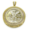 Oro Laminado Religious Pendant, Gold Filled Style Centenario Coin and Angel Design, with White Cubic Zirconia, Polished, Golden Finish, 05.253.0072