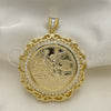 Oro Laminado Religious Pendant, Gold Filled Style Centenario Coin and Angel Design, with White Cubic Zirconia, Polished, Golden Finish, 05.253.0073