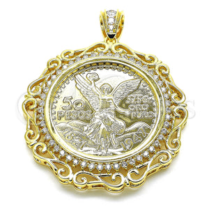 Gold Filled Pendant — Religious Pendant Centenario Coin and Angel Design with — main product view — SKU 133104 | Oro Laminado dije — Religious Pendant Centenario Coin and Angel diseño with — SKU 133104