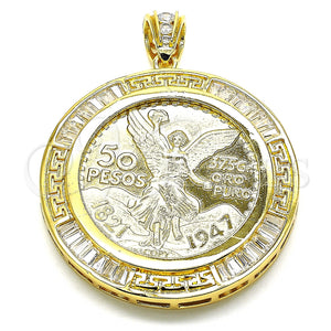 Gold Filled Pendant — Religious Pendant Centenario Coin and Angel Design with — main product view — SKU 133105 | Oro Laminado dije — Religious Pendant Centenario Coin and Angel diseño with — SKU 133105