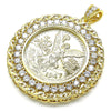 Oro Laminado Religious Pendant, Gold Filled Style Centenario Coin and Angel Design, with White Cubic Zirconia, Polished, Golden Finish, 05.253.0075