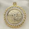 Oro Laminado Religious Pendant, Gold Filled Style Centenario Coin and Angel Design, with White Cubic Zirconia, Polished, Golden Finish, 05.253.0075