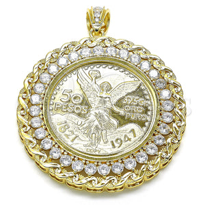 Gold Filled Pendant — Religious Pendant Centenario Coin and Angel Design with — main product view — SKU 133106 | Oro Laminado dije — Religious Pendant Centenario Coin and Angel diseño with — SKU 133106