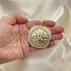 Oro Laminado Religious Pendant, Gold Filled Style Centenario Coin and Angel Design, with White Cubic Zirconia, Polished, Golden Finish, 05.253.0076