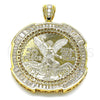 Oro Laminado Religious Pendant, Gold Filled Style Centenario Coin and Angel Design, with White Cubic Zirconia, Polished, Golden Finish, 05.253.0076