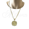 Oro Laminado Religious Pendant, Gold Filled Style Centenario Coin and Angel Design, with White Cubic Zirconia, Polished, Golden Finish, 05.253.0077