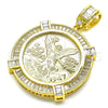 Oro Laminado Religious Pendant, Gold Filled Style Centenario Coin and Angel Design, with White Cubic Zirconia, Polished, Golden Finish, 05.253.0077