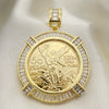 Oro Laminado Religious Pendant, Gold Filled Style Centenario Coin and Angel Design, with White Cubic Zirconia, Polished, Golden Finish, 05.253.0077