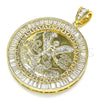 Oro Laminado Religious Pendant, Gold Filled Style Centenario Coin and Angel Design, with White Cubic Zirconia, Polished, Golden Finish, 05.253.0078