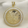Oro Laminado Religious Pendant, Gold Filled Style Centenario Coin and Angel Design, with White Cubic Zirconia, Polished, Golden Finish, 05.253.0078