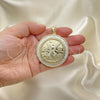 Oro Laminado Religious Pendant, Gold Filled Style Centenario Coin and Angel Design, with White Cubic Zirconia, Polished, Golden Finish, 05.253.0078