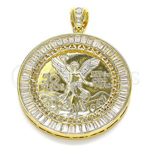 Gold Filled Pendant — Religious Pendant Centenario Coin and Angel Design with — main product view — SKU 133109 | Oro Laminado dije — Religious Pendant Centenario Coin and Angel diseño with — SKU 133109