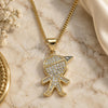 Oro Laminado Pendant Necklace, Gold Filled Style Little Boy Design, with White Micro Pave, Polished, Golden Finish, 04.195.0055.18 (02 MM Thickness, 18 Inches Length)