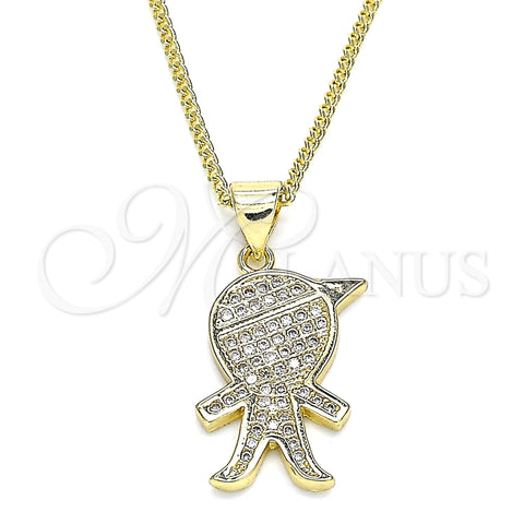 Oro Laminado Pendant Necklace, Gold Filled Style Little Boy Design, with White Micro Pave, Polished, Golden Finish, 04.195.0055.18 (02 MM Thickness, 18 Inches Length)
