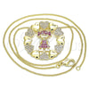Oro Laminado Pendant Necklace, Gold Filled Style Little Girl and Heart Design, with Ruby and White Micro Pave, Polished, Golden Finish, 04.195.0059.20 (02 MM Thickness, 20 Inches Length)