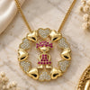 Oro Laminado Pendant Necklace, Gold Filled Style Little Girl and Heart Design, with Ruby and White Micro Pave, Polished, Golden Finish, 04.195.0059.20 (02 MM Thickness, 20 Inches Length)