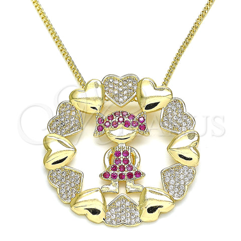 Oro Laminado Pendant Necklace, Gold Filled Style Little Girl and Heart Design, with Ruby and White Micro Pave, Polished, Golden Finish, 04.195.0059.20 (02 MM Thickness, 20 Inches Length)