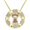 Oro Laminado Pendant Necklace, Gold Filled Style Little Girl and Heart Design, with Ruby and White Micro Pave, Polished, Golden Finish, 04.195.0059.20 (02 MM Thickness, 20 Inches Length)
