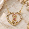 Oro Laminado Pendant Necklace, Gold Filled Style Heart and Little Girl Design, with Ruby and White Micro Pave, Polished, Golden Finish, 04.195.0061.18 (02 MM Thickness, 18 Inches Length)