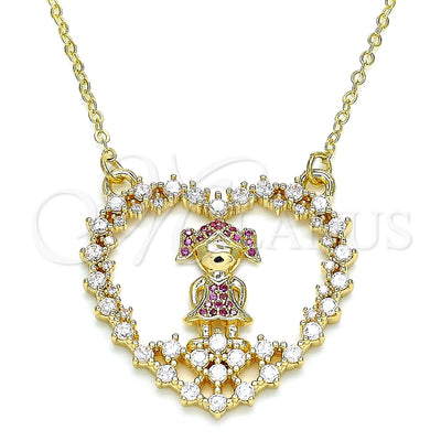 Oro Laminado Pendant Necklace, Gold Filled Style Heart and Little Girl Design, with Ruby and White Micro Pave for wholesale, main product view