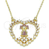 Oro Laminado Pendant Necklace, Gold Filled Style Heart and Little Girl Design, with Ruby and White Micro Pave, Polished, Golden Finish, 04.195.0061.18 (02 MM Thickness, 18 Inches Length)