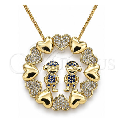 Oro Laminado Pendant Necklace, Gold Filled Style Little Boy and Heart Design, with Sapphire Blue and White Micro Pave, Polished, Golden Finish, 04.195.0062.20 (02 MM Thickness, 20 Inches Length)