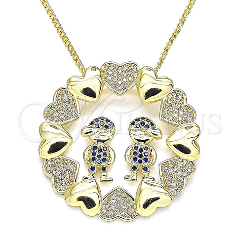 Oro Laminado Pendant Necklace, Gold Filled Style Little Boy and Heart Design, with Sapphire Blue and White Micro Pave, Polished, Golden Finish, 04.195.0062.20 (02 MM Thickness, 20 Inches Length)