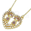 Oro Laminado Pendant Necklace, Gold Filled Style Little Girl and Heart Design, with Ruby and White Micro Pave, Polished, Golden Finish, 04.195.0063.18 (02 MM Thickness, 18 Inches Length)