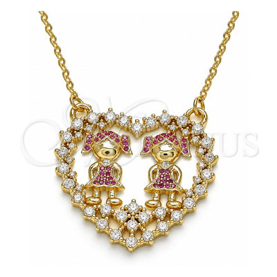 Oro Laminado Pendant Necklace, Gold Filled Style Little Girl and Heart Design, with Ruby and White Micro Pave, Polished, Golden Finish, 04.195.0063.18 (02 MM Thickness, 18 Inches Length)
