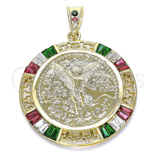 Gold Filled Pendant — Religious Pendant Centenario Coin and Angel Design with — main product view — SKU 133123 | Oro Laminado dije — Religious Pendant Centenario Coin and Angel diseño with — SKU 133123