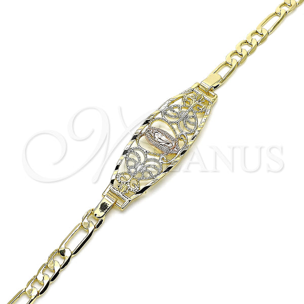 Gold Filled Bracelet — Fancy Bracelet Guadalupe and Heart Design Polished Tricolor — alternate product view — SKU 133131 | Oro Laminado brazalete — elegante Bracelet Guadalupe and corazón diseño pulido Tricolor — SKU 133131