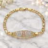 Oro Laminado Fancy Bracelet, Gold Filled Style Guadalupe and Heart Design, Polished, Tricolor, 03.351.0089.1.07 (04 MM Thickness, 7 Inches Length)