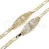 Oro Laminado Fancy Bracelet, Gold Filled Style Guadalupe and Heart Design, Polished, Tricolor, 03.351.0089.1.07 (04 MM Thickness, 7 Inches Length)