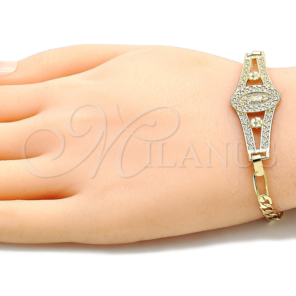 Gold Filled Bracelet — Fancy Bracelet Guadalupe and Flower Design Polished 03. — alternate product view — SKU 133132 | Oro Laminado brazalete — elegante Bracelet Guadalupe and flor diseño pulido 03. — SKU 133132
