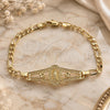 Oro Laminado Fancy Bracelet, Gold Filled Style Guadalupe and Flower Design, Polished, Golden Finish, 03.351.0090.08 (05 MM Thickness, 8 Inches Length)