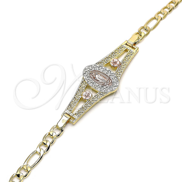 Gold Filled Bracelet — Fancy Bracelet Guadalupe and Flower Design Polished Tricolor — alternate product view — SKU 133133 | Oro Laminado brazalete — elegante Bracelet Guadalupe and flor diseño pulido Tricolor — SKU 133133