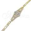 Oro Laminado Fancy Bracelet, Gold Filled Style Guadalupe and Flower Design, Polished, Tricolor, 03.351.0090.1.08 (05 MM Thickness, 8 Inches Length)